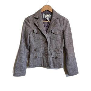 Forever 21 Y2K wool blend blazer jacket brown cream S dark academia country